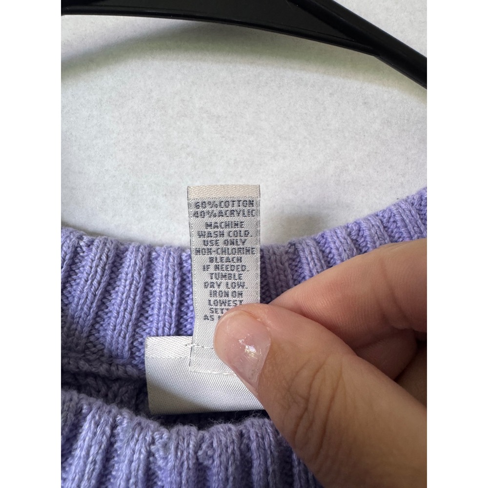 Purple Diamond Cable Knit Sweater Button Shoulder Crew Neck Pullover Lilac - Picture 4 of 7